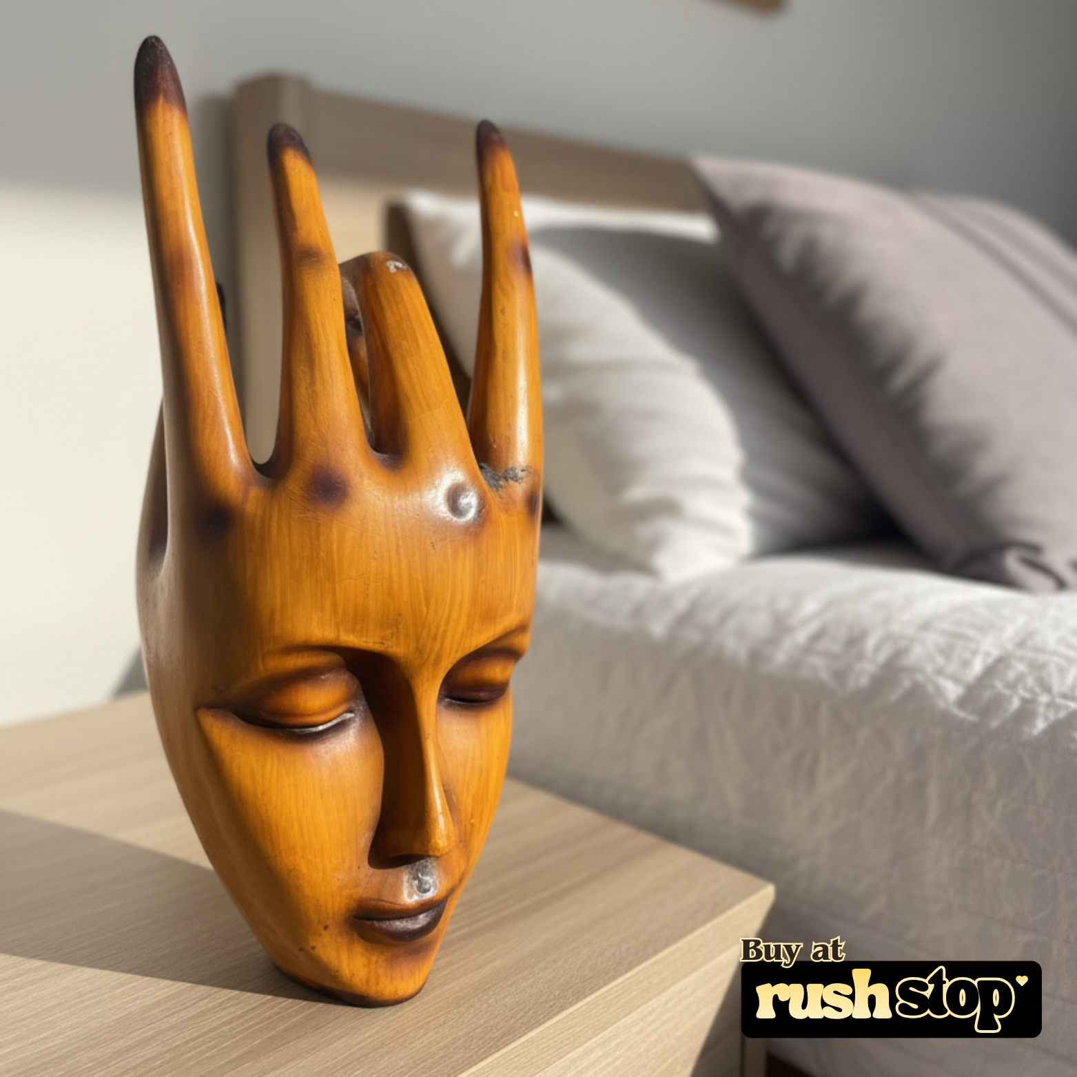 Handcrafted decorative wooden mukhota, designer resin sculpture, premium resin decor India – Rush Stop, free shipping home decor India.