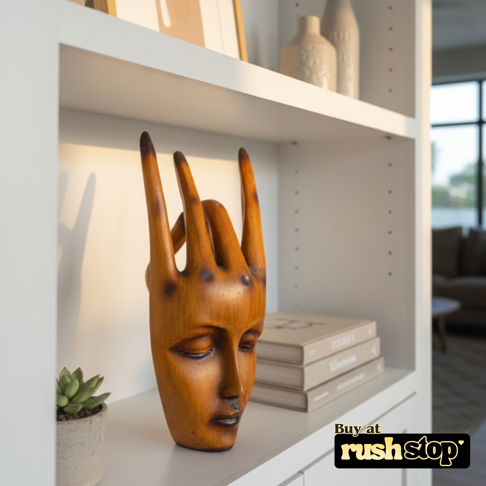 Handcrafted decorative wooden mukhota, designer resin sculpture, premium resin decor India – Rush Stop, free shipping home decor India.