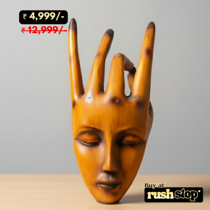 Rushstop handcrafted decorative wooden mukhota abstract face sculpture