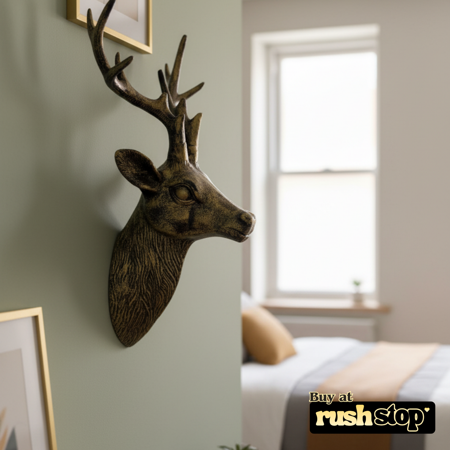 Homesake brass deer head, designer resin sculpture, handcrafted decor India – Rush Stop, free shipping home decor India.