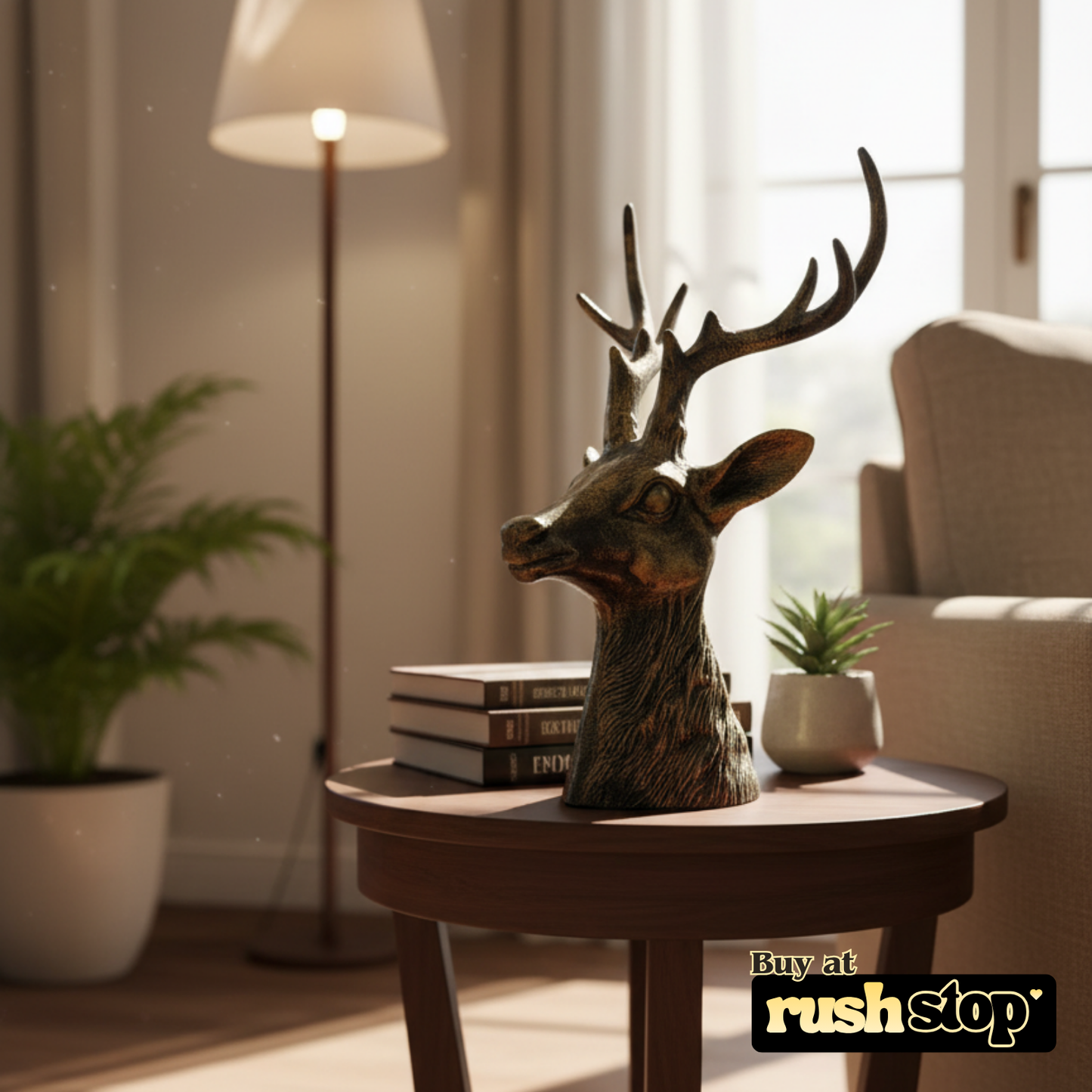 Homesake brass deer head, designer resin sculpture, handcrafted decor India – Rush Stop, free shipping home decor India.