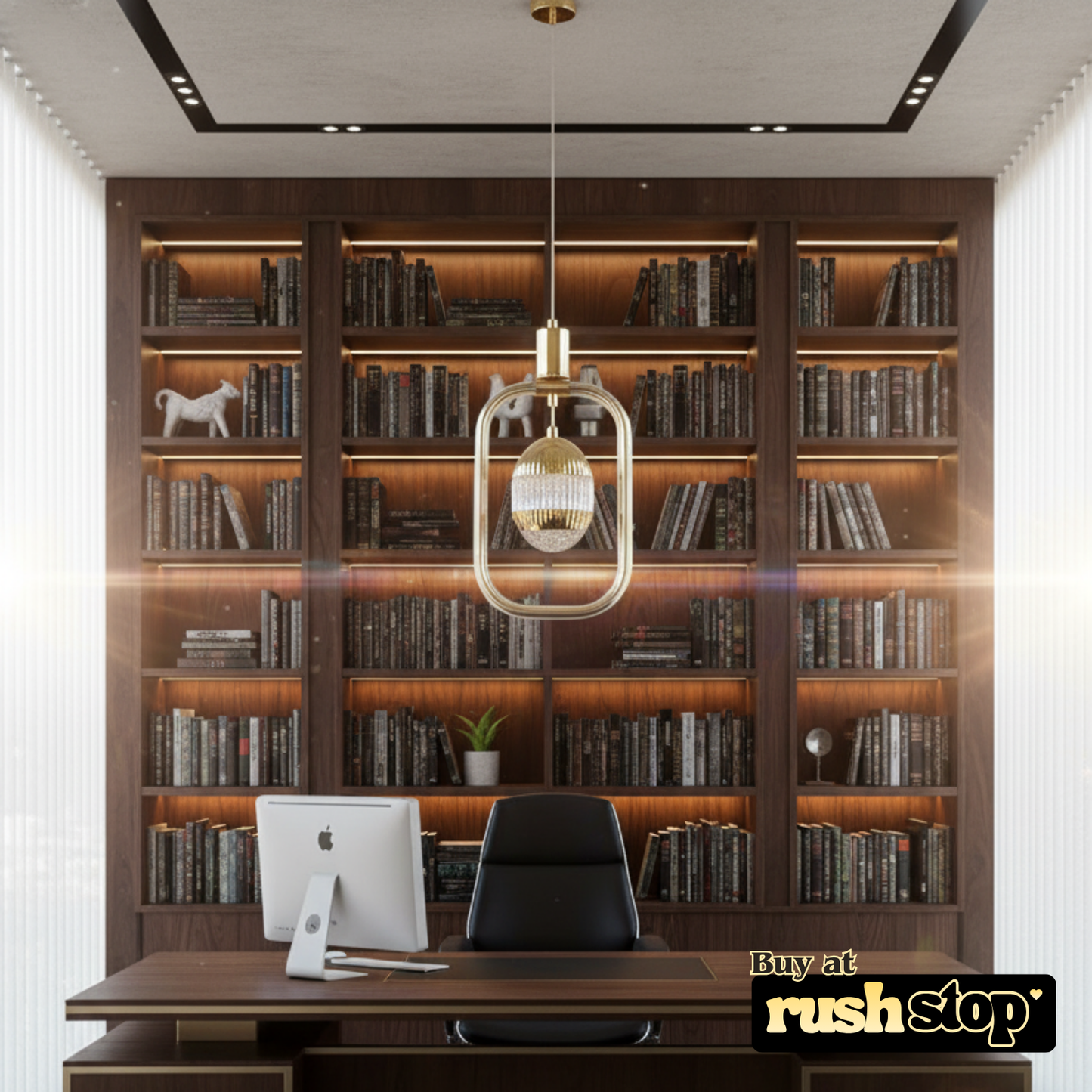 Luxury gold pendant light with geometric frame and crystal globe for modern dining and foyer lighting