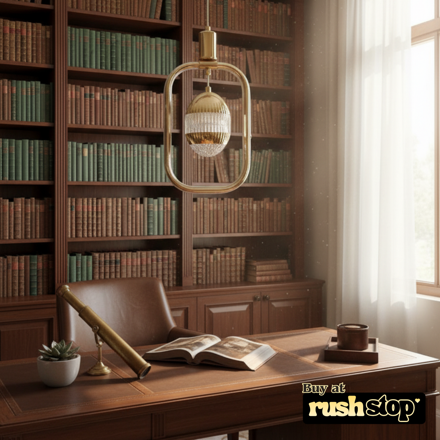 Luxury gold pendant light with geometric frame and crystal globe for modern dining and foyer lighting