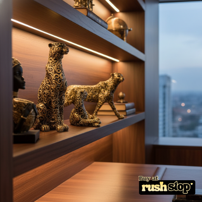 Luxury golden panther showpiece, designer resin sculpture, handcrafted decor India, premium resin decor India – Rush Stop, free shipping home decor India.