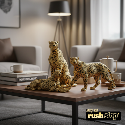 Luxury golden panther showpiece, designer resin sculpture, handcrafted decor India, premium resin decor India – Rush Stop, free shipping home decor India.
