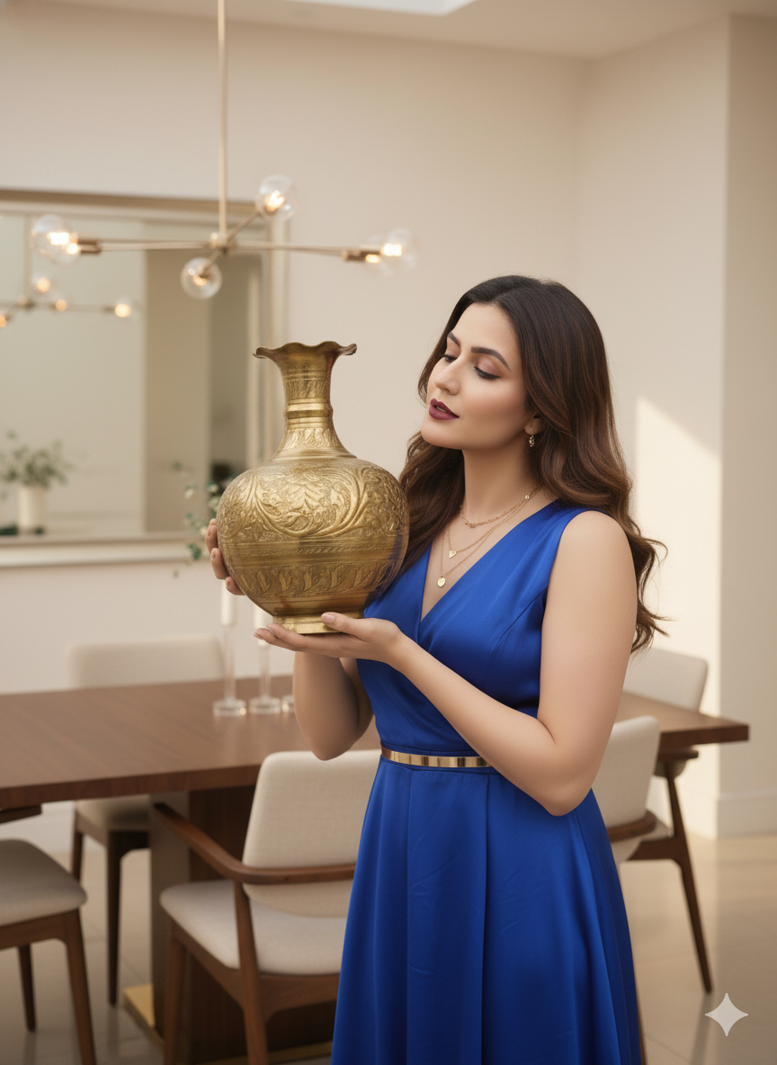 Premium brass decorative vase, handcrafted decor India, designer resin sculpture – Rush Stop, free shipping home decor India.