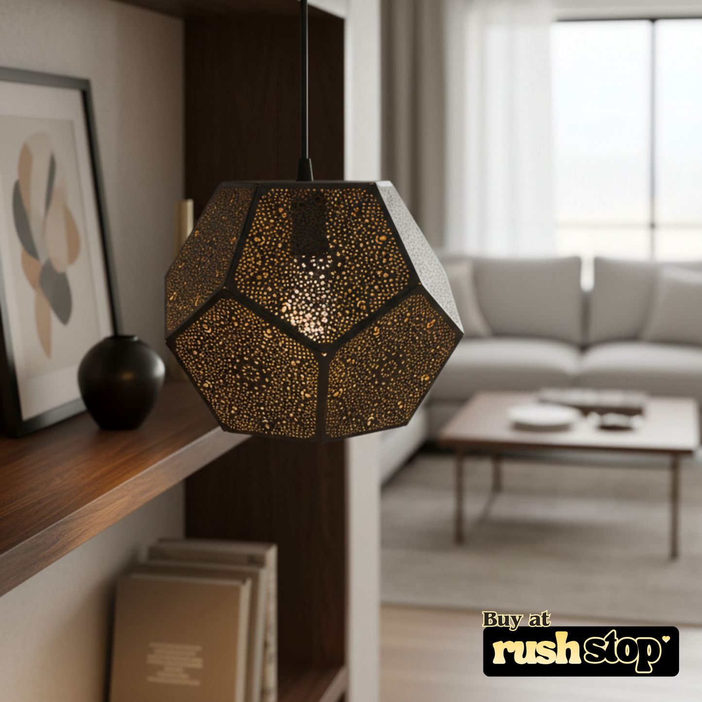 Luxury Moroccan pendant light, designer resin sculpture, handcrafted decor India, premium resin decor India – Rush Stop, free shipping home decor India.
