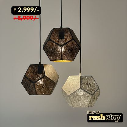 Luxury Moroccan geometric pendant light in matte black with gold interior
