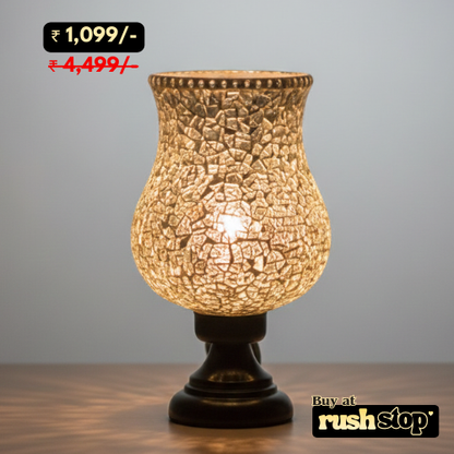 Decorative lamp with textured design on a gray background, featuring a price tag and 'rushstop' branding.