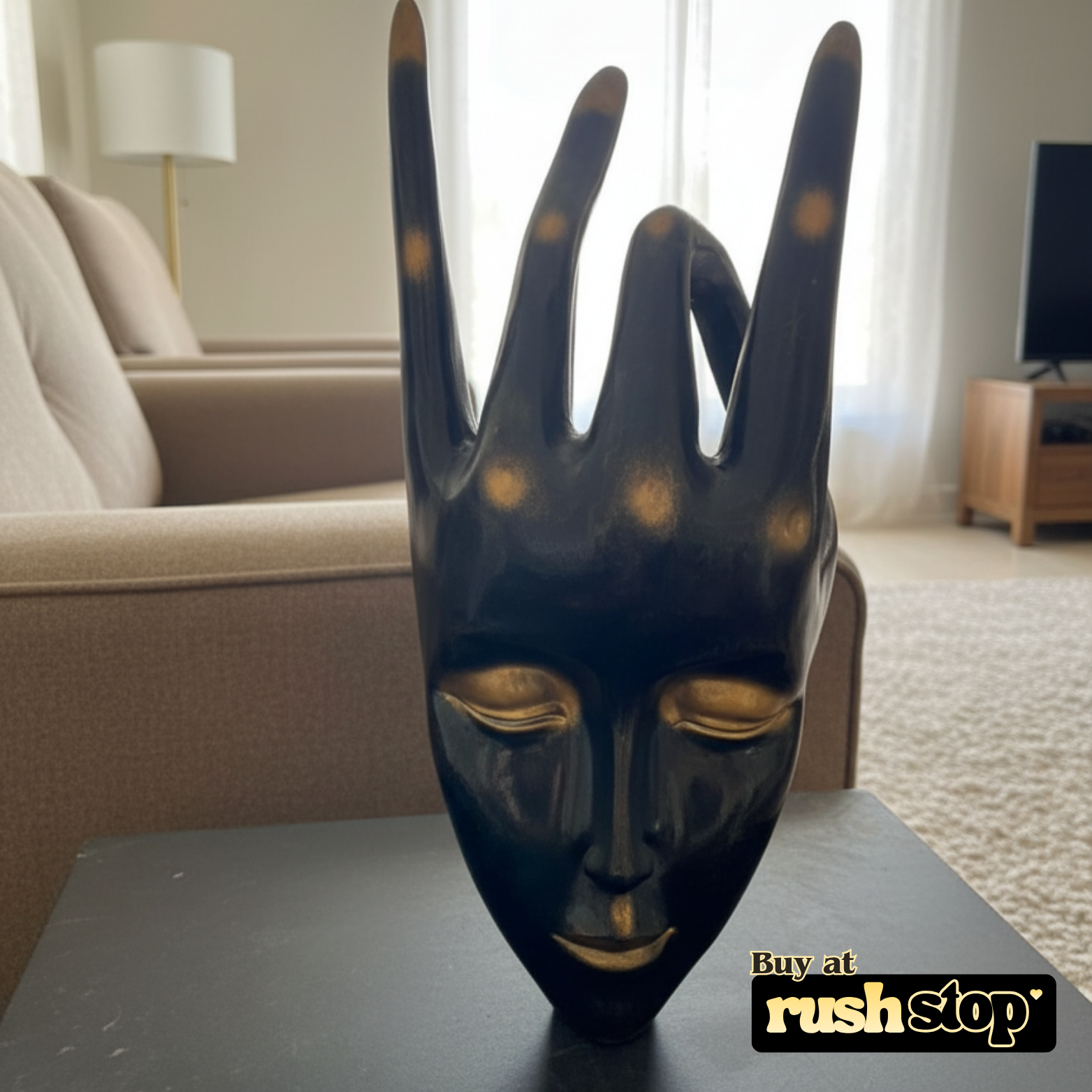 Luxury resin figurine Hand Mundra Zen Face, designer resin sculpture, resin home decor – Rush Stop, easy returns decor store.