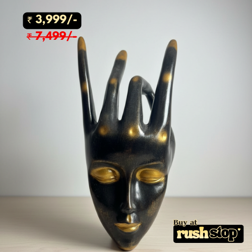 Rushstop resin hand mundra zen face abstract sculpture with antique gold highlights