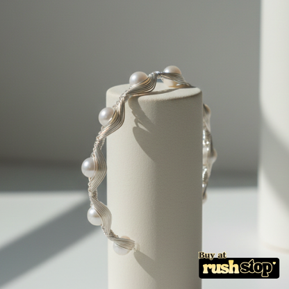 Handcrafted silver wire freshwater pearl cuff bracelet