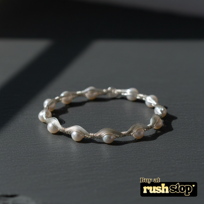 Handcrafted silver wire freshwater pearl cuff bracelet