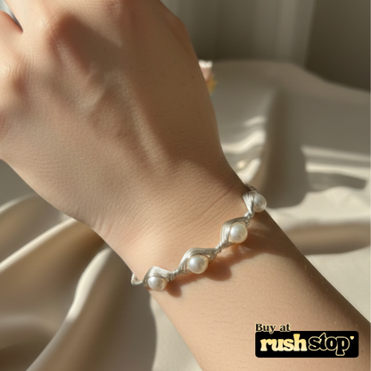 Handcrafted silver wire freshwater pearl cuff bracelet