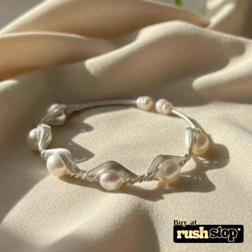 Handcrafted silver wire freshwater pearl cuff bracelet