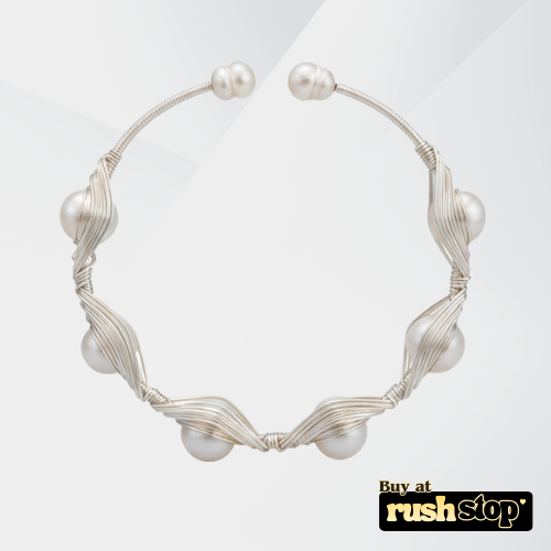 Handcrafted silver wire freshwater pearl cuff bracelet