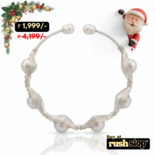 Handcrafted silver wire freshwater pearl cuff bracelet