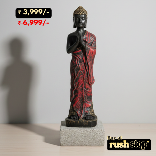 Standing Buddha statue in namaskar mudra for home decor