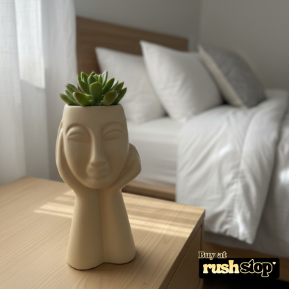 White ceramic mother bust vase, modern resin figurine, handcrafted decor India – Rush Stop, free shipping home decor India.