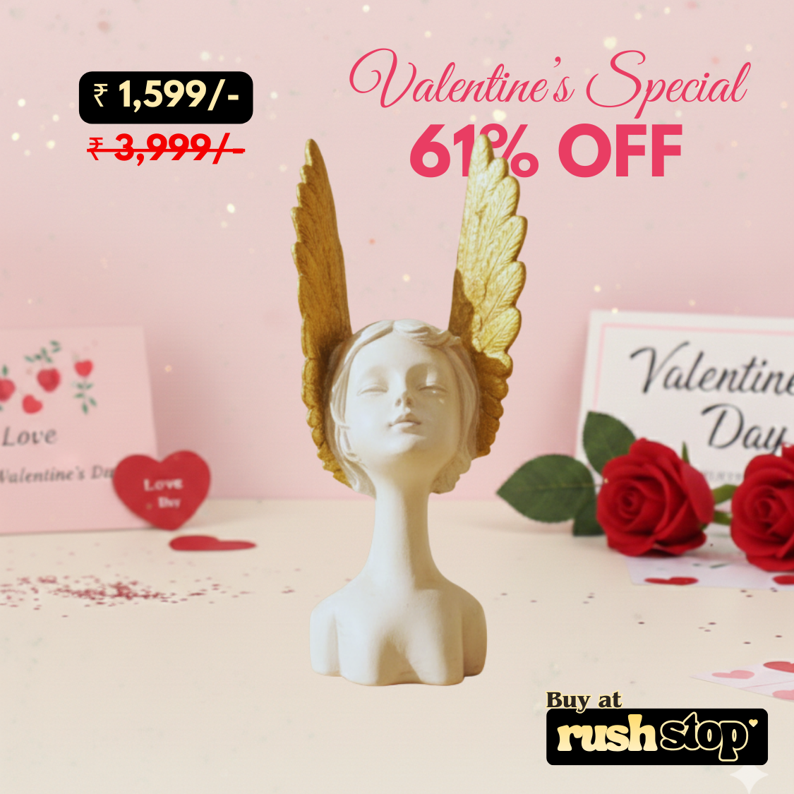 Winged Lady White & Gold Angelic Bust