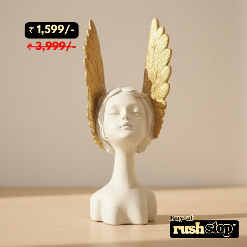 Rushstop winged lady white gold decorative bust with textured golden wings