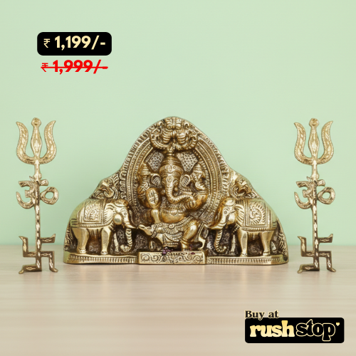 Sacred Blessing Gaj Ganpati with Elephant Pair & Trishakti