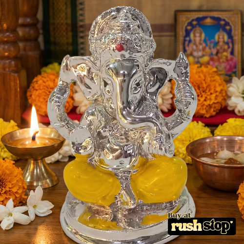 Sacred Silver Plated Finish Resin Ganesha