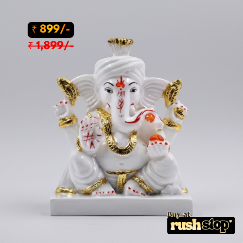 Sacred White Marble Ganesh Ji Idol on Decorative Hand
