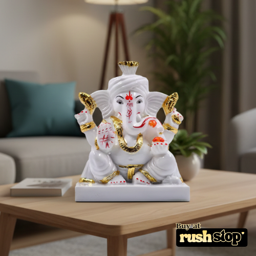 Sacred White Marble Ganesh Ji Idol on Decorative Hand