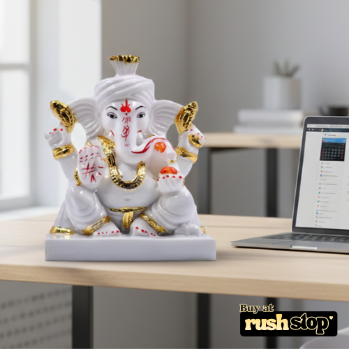 Sacred White Marble Ganesh Ji Idol on Decorative Hand