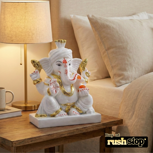 Sacred White Marble Ganesh Ji Idol on Decorative Hand