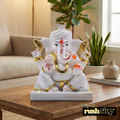 Sacred White Marble Ganesh Ji Idol on Decorative Hand