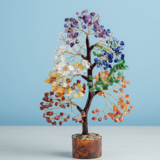 Colorful crystal tree on a blue background