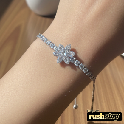Sparkling floral crystal bolo bracelet adjustable silver tone