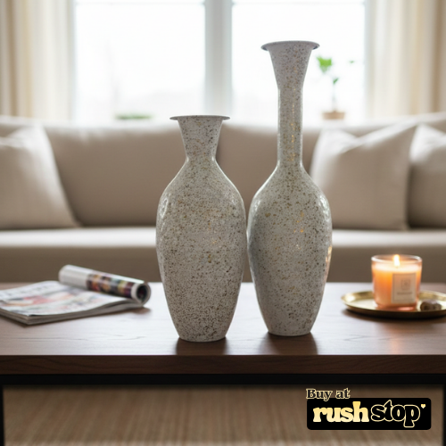 White and gold speckle decorative floor vases set of two for modern home decor