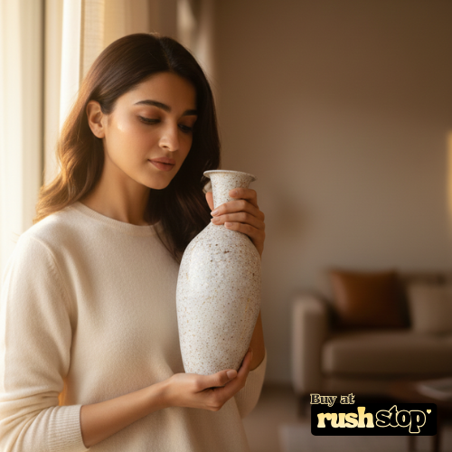 White and gold speckle decorative floor vases set of two for modern home decor