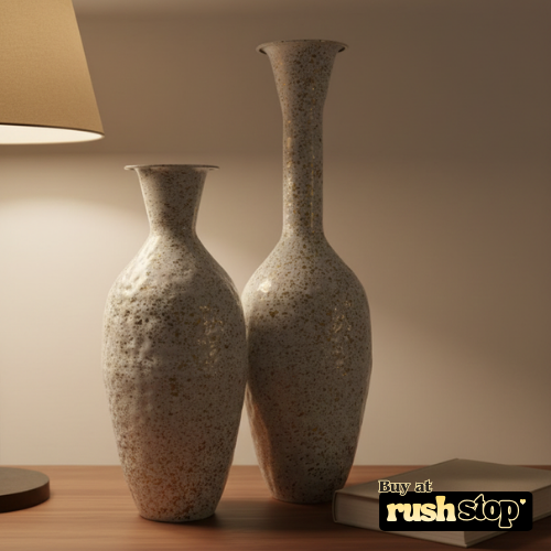 White and gold speckle decorative floor vases set of two for modern home decor