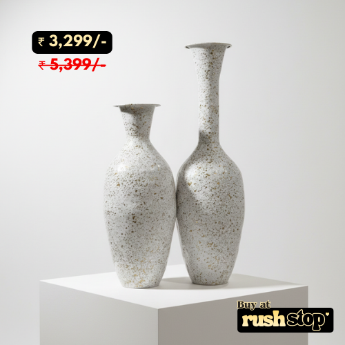 White and gold speckle decorative floor vases set of two for modern home decor