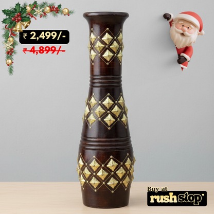 Traditional wood and gold geometric floor vase for luxury home decor