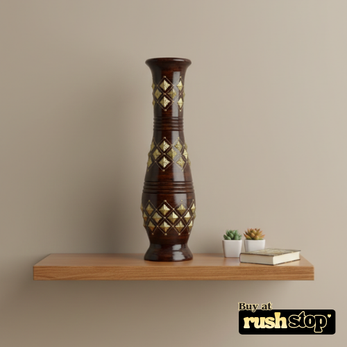Traditional wood and gold geometric floor vase for luxury home decor