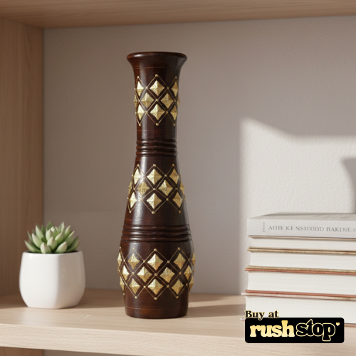 Traditional wood and gold geometric floor vase for luxury home decor