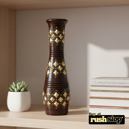 Traditional wood and gold geometric floor vase for luxury home decor