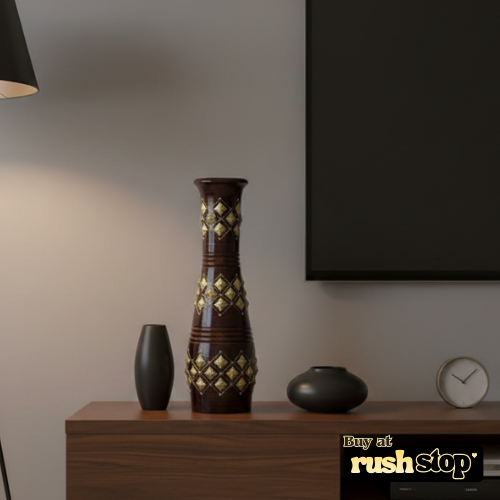 Traditional wood and gold geometric floor vase for luxury home decor