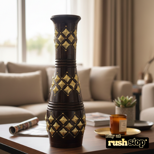 Traditional wood and gold geometric floor vase for luxury home decor