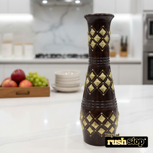 Traditional wood and gold geometric floor vase for luxury home decor