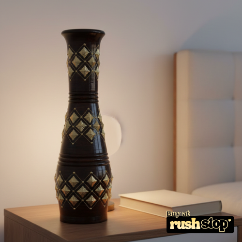 Traditional wood and gold geometric floor vase for luxury home decor